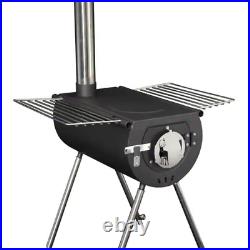 Hot Tent Stove Jack Wood Burning Portable With 7 Pipes 6 ft Chimney Camping Fire