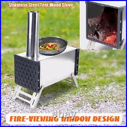 Hot Tent Stove Jack Wood Burning Portable With Vent Pipe Camping Fire Kit Winter