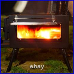 Hot Tent Stove, Large Side Window, Winter Wood Burning Stove for Heating Cooki