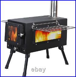 Hot Tent Stove, Large Side Window, Winter Wood Burning Stove for Heating Cooking