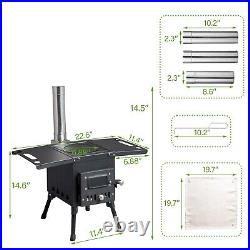 Hot Tent Stove Wood Burning Portable Camping Hiking Heater With Vent Pipe Kit