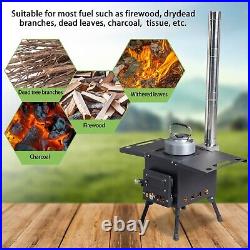 Hot Tent Stove Wood Burning Portable Camping Hiking Heater With Vent Pipe Kit
