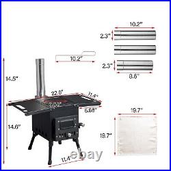 Hot Tent Stove Wood Burning Portable Camping Hiking Heater With Vent Pipe Kit