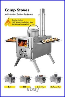 Hot Tent Stove for Camping 304 Stainless Steel Wood Burning Stove with 7 Chi
