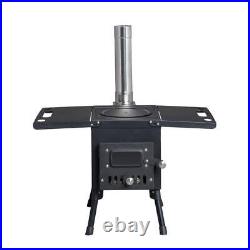 Karl home Wood Burning Steel Stove With Chimney Tube+Foldable Legs 22W Black Karl home Wood Burning Steel Stove With Chimney Tube+Foldable Legs 22W Black