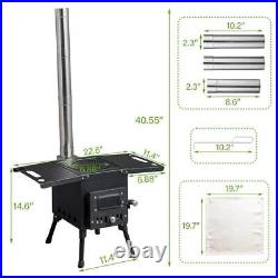 Karl home Wood Burning Steel Stove With Chimney Tube+Foldable Legs 22W Black Karl home Wood Burning Steel Stove With Chimney Tube+Foldable Legs 22W Black