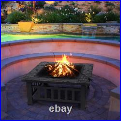 KingSo 32'' Outdoor Fire Pit Metal Square Patio Stove Wood Burning BBQ Grill