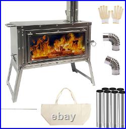 LEISU Tent Stove Portable Outdoor Wood Burning Stove with Chimney Pipe for Steel