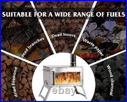 LEISU Tent Stove Portable Outdoor Wood Burning with Chimney Pipe Silver