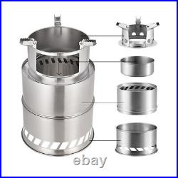(L)Camping Stove Foldable Stainless Steel Wood Burning Stove Portable Backp ZK