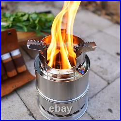 (L)Camping Stove Foldable Stainless Steel Wood Burning Stove Portable Backp ZK
