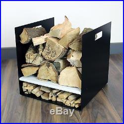 Large Black Premium Log Basket Modern Design Metal Wood Burning Stove Fire