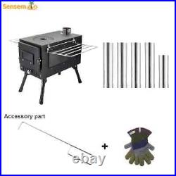 Large Portable Fire Wood Stove, 304 Stainless Steel, Window Pipe for Tent Heater