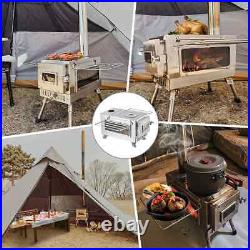 Large Portable Fire Wood Stove with Window Pipe, Tent Heater, Outdoor BBQ