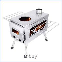 Large Portable Fire Wood Stove with Window Pipe, Tent Heater, Outdoor BBQ