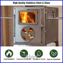 Lineslife Hot Tent Stove Wood Burning with Glass, Portable Large Stainless St