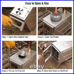 Lineslife Hot Tent Stove Wood Burning with Glass, Portable Large Stainless St