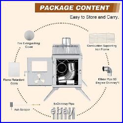 MOPHOTO Camping Wood Stove with Chimney, Stainless Steel Wood Stove for Tent MOPHOTO Camping Wood Stove with Chimney, Stainless Steel Wood Stove for Tent