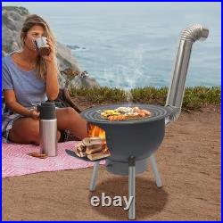Multifunction Wood Burning Stove with Grill Rack, Black Camping Wood Stove