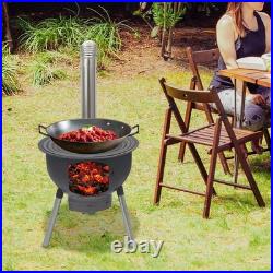 Multifunction Wood Burning Stove with Grill Rack, Black Camping Wood Stove