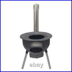 Multifunction Wood Burning Stove with Grill Rack, Black Camping Wood Stove