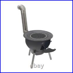 Multifunction Wood Burning Stove with Grill Rack, Black Camping Wood Stove