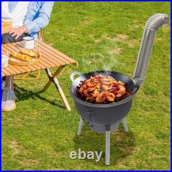 Multifunction Wood Burning Stove with Grill Rack, Black Camping Wood Stove