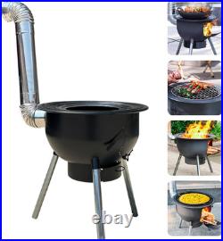 Multifunction Wood Burning Stove with Grill Rack, Large Portable Charcoal Grill, C