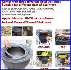 Multifunction Wood Burning Stove with Grill Rack, Large Portable Charcoal Grill, C