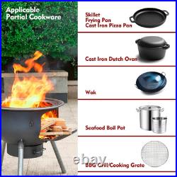 Multifunction Wood Burning Stove with Grill Rack, Large Portable Charcoal Grill, C