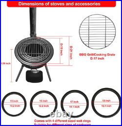 Multifunction Wood Burning Stove with Grill Rack, Large Portable Charcoal Grill, C