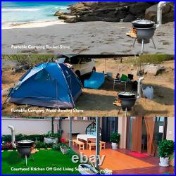 Multifunction Wood Burning Stove with Grill Rack, Large Portable Charcoal Grill, C