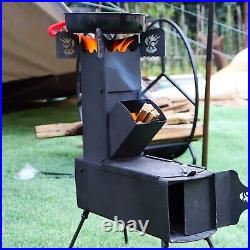 Nbe Camping Rocket Stove Carbon Steel Portable Wood Burning Stove with Stor