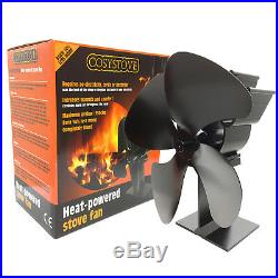 New Eco Friendly Black 4 Blade Heat Powered Winter Wood Burning Stove Top Fan