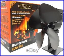 New Silent Black Cosystove 4 Quad Blade Eco-Friendly Log Wood Burning Stove Fan