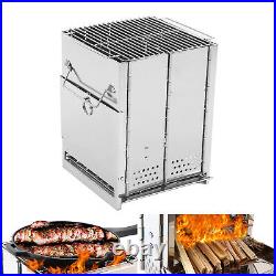 New Wood Burning Camp Stove Potable BBQ Cooker Folding Steel Backpacking Grill