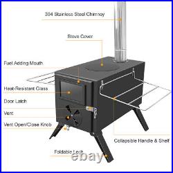 Outdoor Camping Stove Camp Tent Stove, Portable Wood Burning Stove with Chimney