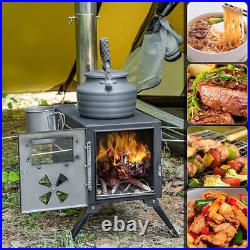 Outdoor Camping Stove Camp Tent Stove, Portable Wood Burning Stove with Chimney