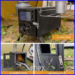 Outdoor Camping Stove Camp Tent Stove, Portable Wood Burning Stove with Chimney