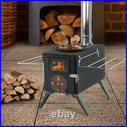 Outdoor Camping Stove Camp Tent Stove, Portable Wood Burning Stove with Side Tab
