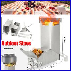 Outdoor Collapsible Wood Burning Stainless Steel Rocket Stove Backpacking