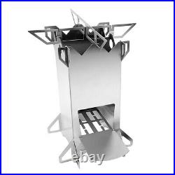 Outdoor Collapsible Wood Burning Stainless Steel Rocket Stove Backpacking A5J9