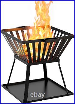Outdoor Fire Pit, 15.7'' Trapezoid Metal Wood Burning Firepit Stove Backyard