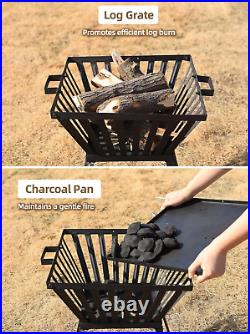 Outdoor Fire Pit, 15.7'' Trapezoid Metal Wood Burning Firepit Stove Backyard
