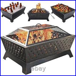 Outdoor Fire Pit Rectangular Metal Firepit Backyard Stove Wood Burning with Cover Outdoor Fire Pit Rectangular Metal Firepit Backyard Stove Wood Burning with Cover
