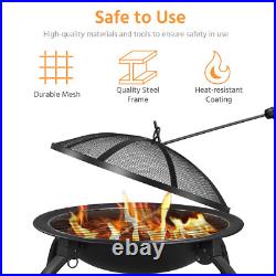 Outdoor Fire Pit Wood Burning Backyard Patio Stove Cover Iron Round 21 Foldable