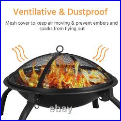 Outdoor Fire Pit Wood Burning Backyard Patio Stove Cover Iron Round 21 Foldable