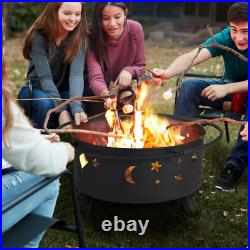 Outdoor Fire Pit Wood Burning Backyard Patio Stove Cover Iron Round Grill 32Inch