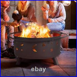 Outdoor Fire Pit Wood Burning Backyard Patio Stove Cover Iron Round Grill 32Inch
