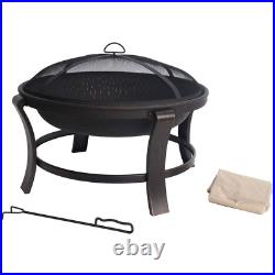 Outdoor Fire Pit Wood Burning Backyard Patio Stove Cover Steel Round 30 Inch